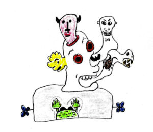 Soma Induced Hallucinations- drawing by Harvey Dog 2021